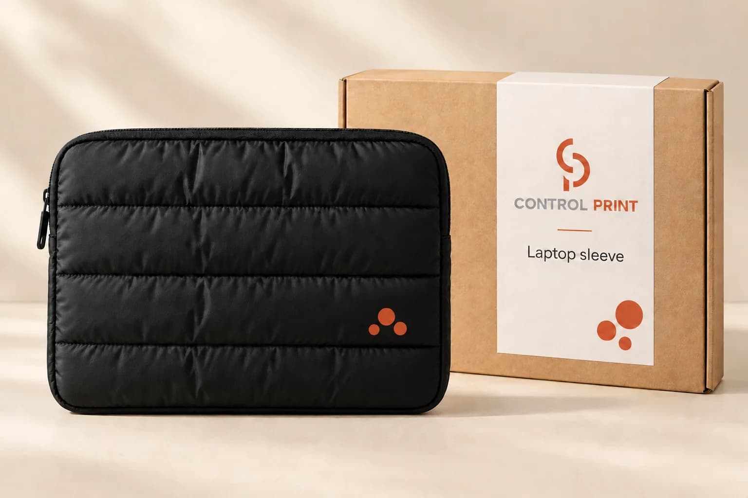 Puffer laptop sleeve — AI-generated visual concept, not a physical sample