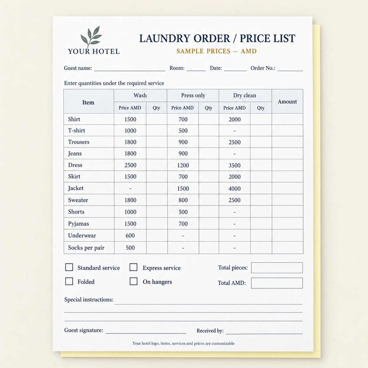 Laundry order pad