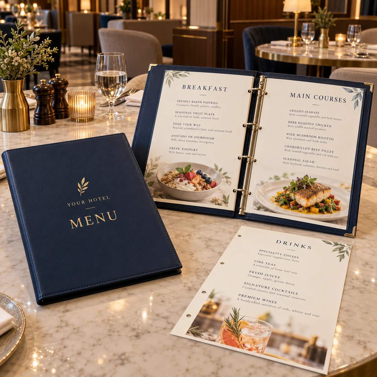 Menu cover and replaceable inserts